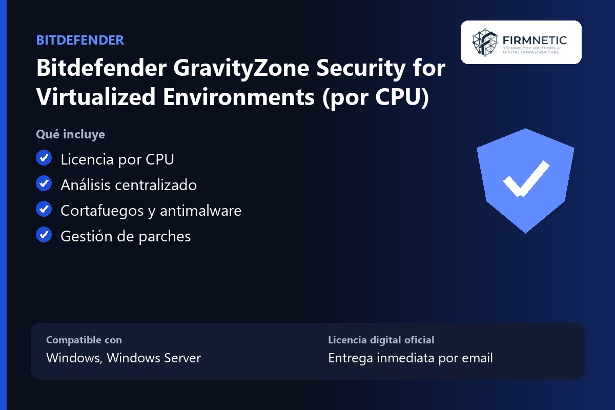 Bitdefender GravityZone Security for Virtualized Environments (por CPU) – características