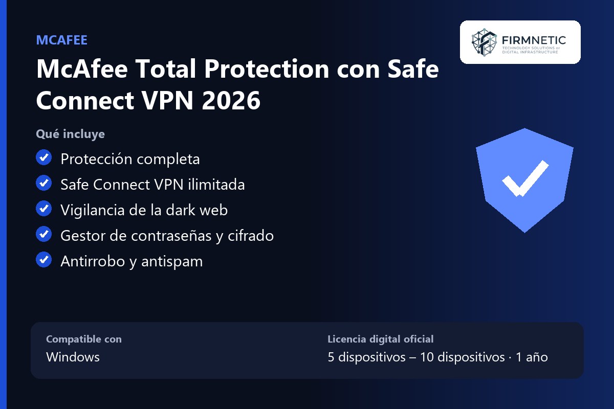 McAfee Total Protection con Safe Connect VPN 2026 – características