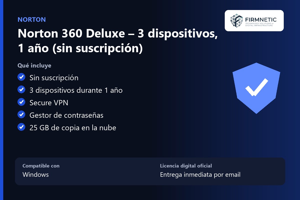 Norton 360 Deluxe 3 dispositivos, 1 año (sin suscripción) – características
