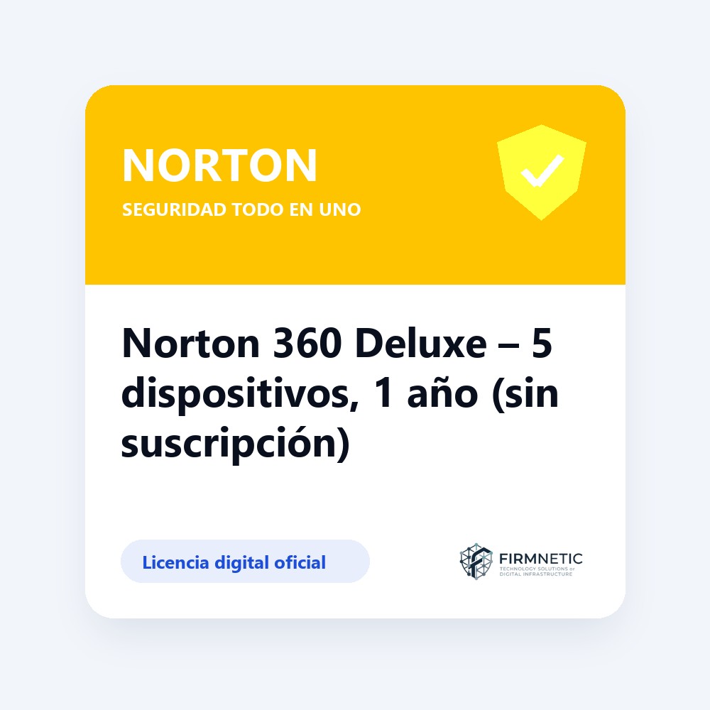 Norton 360 Deluxe 5 dispositivos, 1 año (sin suscripción)